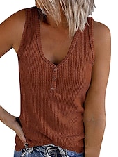 cheap Tank Tops &amp; Camis-Women&#039;s Camisole Tank Top Going Out Tops Henley Shirt Vest Plain Streetwear Basic Beach Sleeveless V Neck Regular Tops Casual Daily Holiday Buttons Black White Pink Army Green Red