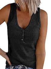 cheap Tank Tops &amp; Camis-Women&#039;s Camisole Tank Top Going Out Tops Henley Shirt Vest Plain Streetwear Basic Beach Sleeveless V Neck Regular Tops Casual Daily Holiday Buttons Black White Pink Army Green Red