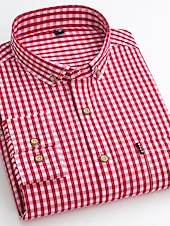 voordelige Overhemden met knopen voor heren-Voor heren Overhemd Geruit overhemd Button-down overhemd Shirt met kraag Geruit Bruiloft Werk B C D E Lange mouw Strijkijzer Lente &amp; Herfst Kleding Button-omlaag