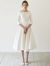 cheap Little White Dresses-Bridal Shower Wedding Dresses Vintage Simple Wedding Dresses A-Line Illusion Neck Sleeveless Tea Length Lace Bridal Gowns With Appliques Summer Wedding Party  dress to impress Fall Wedding 2025