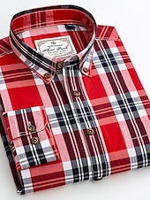 voordelige Overhemden met knopen voor heren-Voor heren Overhemd Geruit overhemd Button-down overhemd Shirt met kraag Geruit Bruiloft Werk B C D E Lange mouw Strijkijzer Lente &amp; Herfst Kleding Button-omlaag
