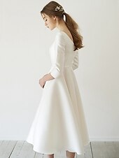 cheap Little White Dresses-Bridal Shower Wedding Dresses Vintage Simple Wedding Dresses A-Line Illusion Neck Sleeveless Tea Length Lace Bridal Gowns With Appliques Summer Wedding Party  dress to impress Fall Wedding 2025
