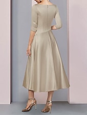 voordelige Vloerlengte-Strand Bruiloft A-Lijn Gouden Jurken Moeder van de Bruid Jurk Bruiloft Gast Elegante Vintage Plus Size V Hals Thee Lengte Satin 3/4 Lengte Mouw met Plissé dress to impress 2025 gratis op maat gemaakt
