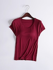 abordables T-shirts-T shirt Tee Femme Plein Couleur Pleine Intérieur Casual du quotidien T shirt Tee Manches Courtes Col Rond basique Rouge vin Taro violet Blanc d&#039;origine S