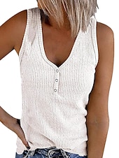 cheap Tank Tops &amp; Camis-Women&#039;s Camisole Tank Top Going Out Tops Henley Shirt Vest Plain Streetwear Basic Beach Sleeveless V Neck Regular Tops Casual Daily Holiday Buttons Black White Pink Army Green Red