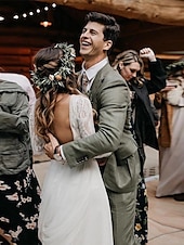 economico abiti da sposa casual-Matrimonio in Spiaggia Abiti da Sposa Boho A-Line Scollo A Barchetta Maniche Lunghe Strascico Corto in Pizzo Abiti da Sposa con Pieghe e Appliche 2025