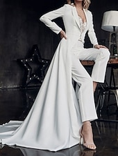 cheap Casual Wedding Dresses-Hall Casual Wedding Dresses Two Piece Sweetheart Long Sleeve Court Train Satin Bridal Suits Bridal Gowns With Lace Appliques 2025