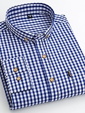 voordelige Overhemden met knopen voor heren-Voor heren Overhemd Geruit overhemd Button-down overhemd Shirt met kraag Geruit Bruiloft Werk B C D E Lange mouw Strijkijzer Lente &amp; Herfst Kleding Button-omlaag