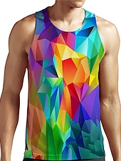 お買い得  3D Tシャツ-男性用 男女兼用 グラフィック ジオメトリ シャツ タンクトップ アンダーシャツ 男性用ノースリーブTシャツ ノースリーブ Tシャツ 3Dプリント ラウンドネック シャツ デザイナー ベーシック 大きくて背が高い カジュアル 日常 レインボー 夏 衣類 プラスサイズ S M L XL XXL 3XL