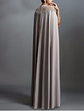 economico GRIGIO-Abito da Sera Sheath Abito Elegante Formale Lungo Maniche Corte Collo Illusion Ospite di Matrimonio Tessuto Elasticizzato con Inserti in Pizzo Applicazioni vestito da fare colpo 2025