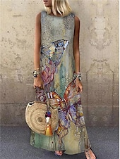 cheap Animals Dress-Women&#039;s Maxi Dress Sundress A Line Dress Summer Dress Casual Vacation Party Casual Loose Fit Animal Print Sleeveless Crew Neck Light Yellow Light Blue Yellow Red Summer Spring