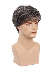 cheap Mens Wigs-Brown Wigs for Men Mens Wig Short Black Mixed Silver White Natural Side Part Wig Middle Age Mature for Male Synthetic Hair Replacement Full Wigs