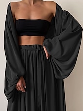 preiswerte Sets-Damen Sexy Boho Hemd Baumwoll-Leinen-Sets Zweiteilige Sets Langarm Puffärmel Einfach Ausgehen Strand Schwarz Weiß Kamel Herbst Winter Lässiger Schnitt