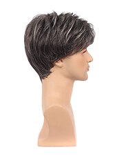 cheap Mens Wigs-Brown Wigs for Men Mens Wig Short Black Mixed Silver White Natural Side Part Wig Middle Age Mature for Male Synthetic Hair Replacement Full Wigs