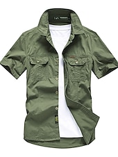 cheap Men&#039;s Work Shirts-Men&#039;s Shirt Workwear Shirts Work Shirt Button Up Shirt Cargo Shirt Black Yellow Army Green Blue Khaki Short Sleeve Plain Solid Colored Collar Turndown Casual Daily Button-Down Clothing Apparel 100