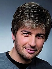 cheap Mens Wigs-Brown Wigs for Men Mens Wig Short Black Mixed Silver White Natural Side Part Wig Middle Age Mature for Male Synthetic Hair Replacement Full Wigs