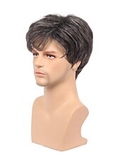 cheap Mens Wigs-Brown Wigs for Men Mens Wig Short Black Mixed Silver White Natural Side Part Wig Middle Age Mature for Male Synthetic Hair Replacement Full Wigs