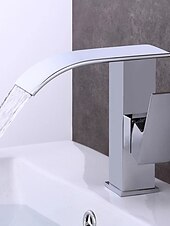 abordables Grifería para lavabos-Grifo de lavabo de baño de cascada de latón de estilo moderno, grifos de baño de un solo orificio electrochapados en cromo blanco con interruptor de frío y calor