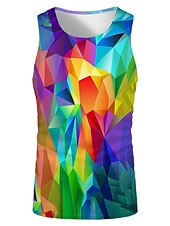 お買い得  3D Tシャツ-男性用 男女兼用 グラフィック ジオメトリ シャツ タンクトップ アンダーシャツ 男性用ノースリーブTシャツ ノースリーブ Tシャツ 3Dプリント ラウンドネック シャツ デザイナー ベーシック 大きくて背が高い カジュアル 日常 レインボー 夏 衣類 プラスサイズ S M L XL XXL 3XL