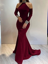 levne černý-Šaty na večerní ples s flitry elegantní šaty formální večerní úklid  kartáčový vlak dlouhý rukáv vysoký výstřih maškarní šaty