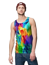 お買い得  3D Tシャツ-男性用 男女兼用 グラフィック ジオメトリ シャツ タンクトップ アンダーシャツ 男性用ノースリーブTシャツ ノースリーブ Tシャツ 3Dプリント ラウンドネック シャツ デザイナー ベーシック 大きくて背が高い カジュアル 日常 レインボー 夏 衣類 プラスサイズ S M L XL XXL 3XL