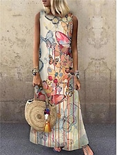 cheap Animals Dress-Women&#039;s Maxi Dress Sundress A Line Dress Summer Dress Casual Vacation Party Casual Loose Fit Animal Print Sleeveless Crew Neck Light Yellow Light Blue Yellow Red Summer Spring
