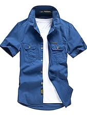 cheap Men&#039;s Work Shirts-Men&#039;s Shirt Workwear Shirts Work Shirt Button Up Shirt Cargo Shirt Black Yellow Army Green Blue Khaki Short Sleeve Plain Solid Colored Collar Turndown Casual Daily Button-Down Clothing Apparel 100