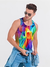 お買い得  3D Tシャツ-男性用 男女兼用 グラフィック ジオメトリ シャツ タンクトップ アンダーシャツ 男性用ノースリーブTシャツ ノースリーブ Tシャツ 3Dプリント ラウンドネック シャツ デザイナー ベーシック 大きくて背が高い カジュアル 日常 レインボー 夏 衣類 プラスサイズ S M L XL XXL 3XL