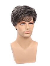 cheap Mens Wigs-Brown Wigs for Men Mens Wig Short Black Mixed Silver White Natural Side Part Wig Middle Age Mature for Male Synthetic Hair Replacement Full Wigs