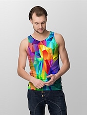 お買い得  3D Tシャツ-男性用 男女兼用 グラフィック ジオメトリ シャツ タンクトップ アンダーシャツ 男性用ノースリーブTシャツ ノースリーブ Tシャツ 3Dプリント ラウンドネック シャツ デザイナー ベーシック 大きくて背が高い カジュアル 日常 レインボー 夏 衣類 プラスサイズ S M L XL XXL 3XL