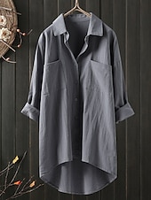 abordables Chemises-Femmes Chemise Chemises inspirées du lin Boutonner Chemisier Uni ancien Occasionnel manche longue Col de chemise Occasionnel Quotidien Week-end Patchwork Noir Blanche Bleu Vert Kaki