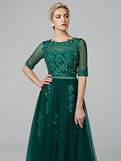 cheap Cocktail Dresses-A-Line Sparkle Dress Formal Evening Kentucky Derby Tea Length Sleeveless Illusion Neck Fall Wedding Guest Lace Over Tulle with Sequin Appliques Derby Dresses 2025