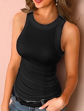 abordables Débardeurs et camisoles femme-Débardeur en camisole pour femmes Hauts de sortie Rose d&#039;amande Noir Côtelé Décontracté Basique Sexy Col haut S