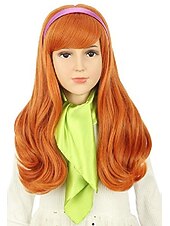 economico Parrucche Anime-vgbeaty parrucca arancione a onda lunga per bambini con sciarpa di seta verde e fascia viola parrucca cosplay anime parrucche di Halloween
