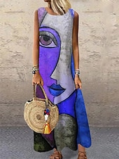 cheap Art&amp;Design Dress-Women&#039;s Maxi Dress Casual Dress Sundress Shift Dress Modern Vacation Party Casual Regular Fit Color Block Abstract Sleeveless Crew Neck Yellow Blue Purple Orange