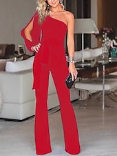economico Abiti da sposa-Tute Abito da sera Vestito elegante Ospite di matrimonio Formal Serata Lunghezza pavimento Maniche lunghe Una spalla Tessuto elasticizzato con colore puro elegante 2025