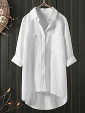 abordables Chemises-Femmes Chemise Chemises inspirées du lin Boutonner Chemisier Uni ancien Occasionnel manche longue Col de chemise Occasionnel Quotidien Week-end Patchwork Noir Blanche Bleu Vert Kaki