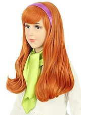 economico Parrucche Anime-vgbeaty parrucca arancione a onda lunga per bambini con sciarpa di seta verde e fascia viola parrucca cosplay anime parrucche di Halloween