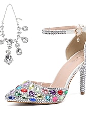 Χαμηλού Κόστους Νύφη-Πολυτελείς γόβες νύφης από κρύσταλλο – λαμπερά νυφικά παπούτσια με στρας και αλυσίδα για λαμπερή αίθουσα χορού και πολυτελή τελετή