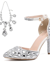 Χαμηλού Κόστους Νύφη-Πολυτελείς γόβες νύφης από κρύσταλλο – λαμπερά νυφικά παπούτσια με στρας και αλυσίδα για λαμπερή αίθουσα χορού και πολυτελή τελετή