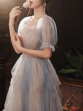cheap Prom Dresses-A-Line Prom Dresses Color Block Dress Wedding Party Dress Birthday Floor Length Half Sleeve Scoop Neck Tulle with Pleats Ruffles  Masquerade Dress dress to impress