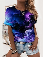 abordables T-shirt Art &amp; Design-t-shirt femme basique imprimé manches courtes hauts réguliers col rond quotidien week-end violet