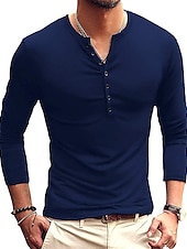 preiswerte Lässiges Henley-T-Shirt-Herren T-Shirt mit Knöpfen T Shirt Langarmshirt Langarm Stehkragen Frühling &amp; Herbst Einfach Leicht Klassisch Lässig Button-Down Urlaub Lässig Ferien Wein Schwarz Weiß Top T-Shirt für Herren