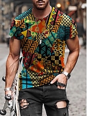 preiswerte T-Shirts für Herren mit 3D-Druck-Herren Stammes Grafik-Drucke Totem T Shirt Kurzarm T-Shirt Andere Drucke Rundhalsausschnitt Hemd Designer Basic Brautkleider schlicht Strasse Casual A B C Sommer Frühling Sommer Bekleidung Normal S M