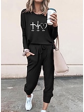 economico Tute da donna-Completi da donna 2 pezzi con felpa streetwear set di pantaloni con t-shirt base a maniche corte collo a giro stampa con cuore e lacci vacanza casual quotidiana nero rosa grigio autunno e inverno