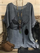 ieftine Topuri florale-Bluză pentru femei mărime mare inimă florală vintage basic casual cu mâneci scurtă mânecă dolman guler rotund vacanță zilnic imprimeu lotus fluture păpădie dragoste vară primăvară