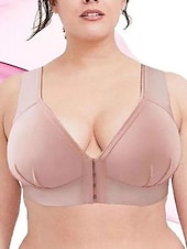 baratos Sutiãs &amp; Bralettes-Sutiãs push up femininos com cobertura total, renda, cor pura, fecho frontal, nylon, sexy, 1 peça, preto, rosa, roupas para casa