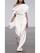 billiga formella jumpsuits-Dam Jumpsuits Ensfärgat Ledigt Fest Gata Normal Kortärmad Vit Svart S M L Vår
