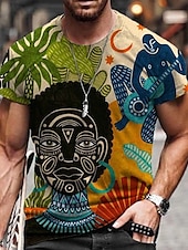 billige 3D T-skjorter-Herre Grafisk Stamme Skjorte T skjorte T-skjorter Kortermet T skjorte 3D-utskrift Crew-hals Skjorte Årgang Designer Etnisk stil Avslappet Daglig Helg A B C Sommer Klær Store størrelser S M L XL XXL