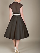cheap Cocktail Dresses-A-Line Knee Length Cocktail Dresses Party Dresses 1950s Hot White Sleeveless V Neck Valentine's Day Wedding Guest Tulle with Sash / Ribbon